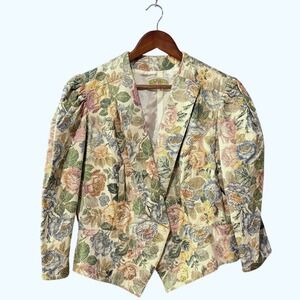Marianne & Michael Vintage Floral Tapestry Blazer Puff Shoulder Made Germany 44